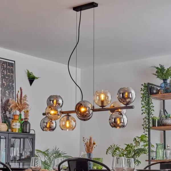 hofstein Gastor Suspension, Boule lumineuse, Suspension Ambre, Chrome, Fumé, 10 lumières* Lampes Modernes