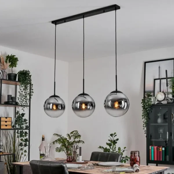 hofstein Gastor Suspension, Boule lumineuse, Suspension Chrome, Clair, Fumé, 3 lumières* Lampes Modernes