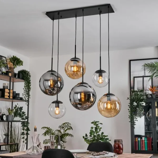 hofstein Gastor Suspension, Boule lumineuse, Suspension Ambre, Clair, Fumé, 6 lumières* Lampes Modernes