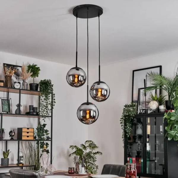 hofstein Gastor Suspension, Boule lumineuse Chrome, Fumé, 3 lumières* Lampes Modernes