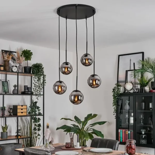 hofstein Gastor Suspension, Boule lumineuse, Suspension Fumé, 5 lumières* Lampes Modernes