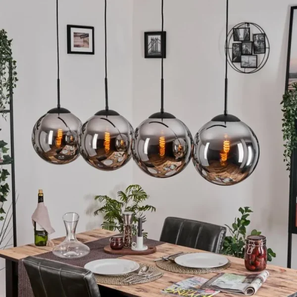 hofstein Gastor Suspension, Boule lumineuse, Suspension Chrome, Fumé, 4 lumières* Lampes Modernes