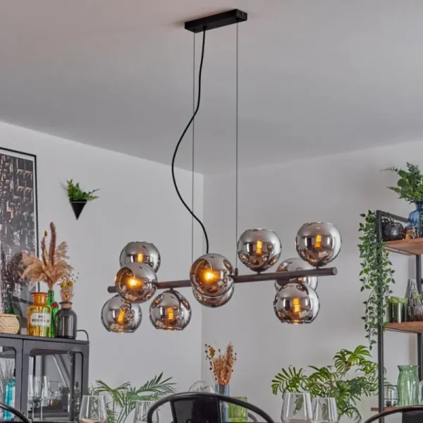 hofstein Gastor Suspension, Boule lumineuse, Suspension Chrome, Fumé, 10 lumières* Lampes Modernes