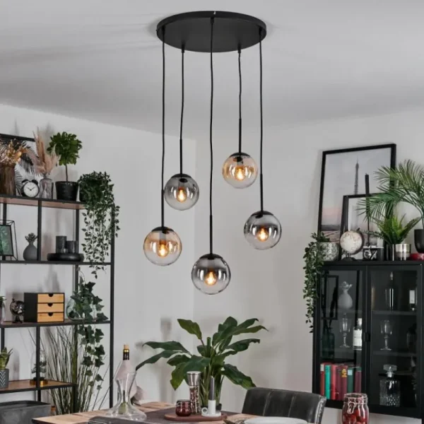 hofstein Gastor Suspension, Boule lumineuse, Suspension Ambre, Clair, Fumé, 5 lumières* Lampes Modernes