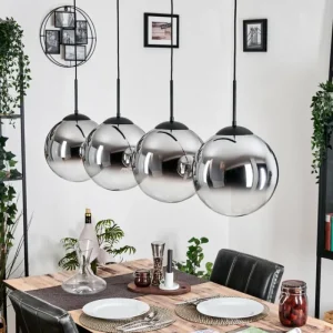 hofstein Gastor Suspension, Boule lumineuse, Suspension Chrome, Clair, Fumé, 4 lumières* Lampes Modernes