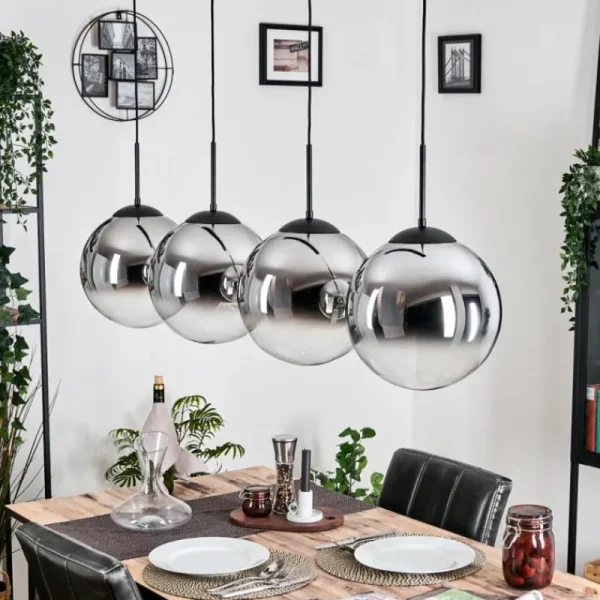 hofstein Gastor Suspension, Boule lumineuse, Suspension Chrome, Clair, Fumé, 4 lumières* Lampes Modernes