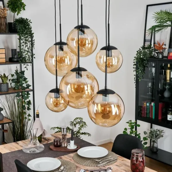 hofstein Gastor Suspension, Boule lumineuse, Suspension Ambre, 6 lumières* Lampes En Verre