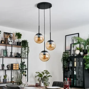 hofstein Gastor Suspension, Boule lumineuse 30 cm Ambre, 3 lumières* Lampes En Verre