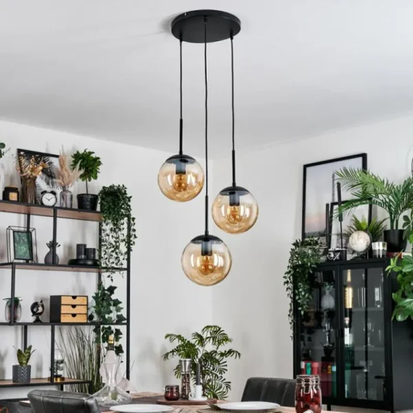 hofstein Gastor Suspension, Boule lumineuse 30 cm Ambre, 3 lumières* Lampes En Verre