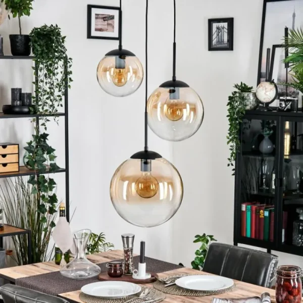 hofstein Gastor Suspension, Boule lumineuse, Suspension 30 cm Ambre, Clair, 3 lumières* Lampes En Verre