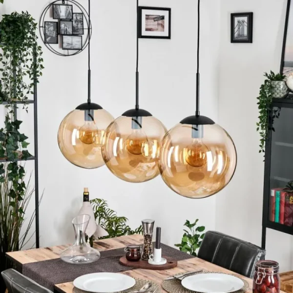 hofstein Gastor Suspension, Boule lumineuse, Suspension Ambre, 3 lumières* Lampes En Verre