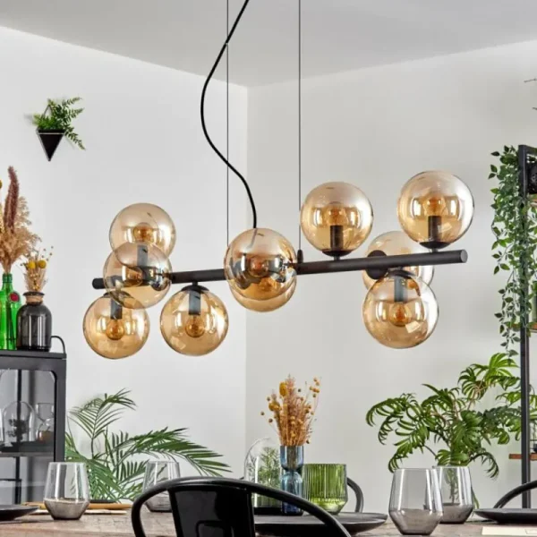 hofstein Gastor Suspension, Boule lumineuse, Suspension Ambre, 10 lumières* Lampes En Verre
