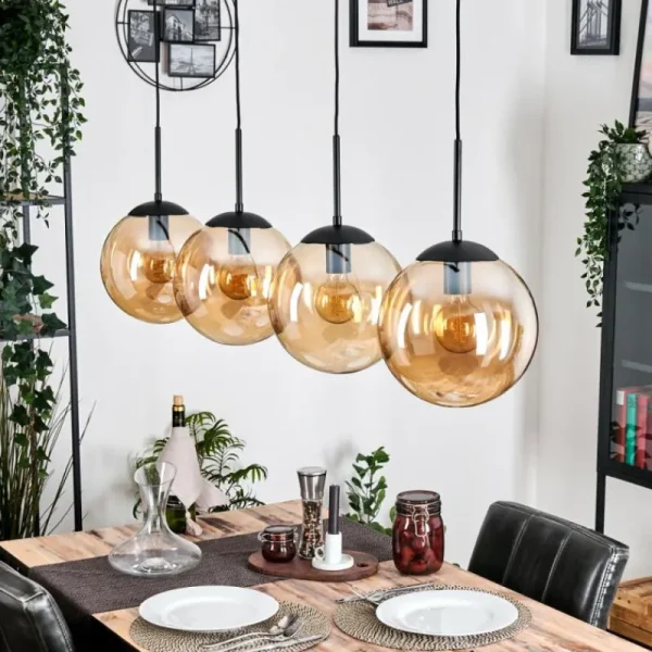 hofstein Gastor Suspension, Boule lumineuse, Suspension Ambre, 4 lumières* Lampes En Verre