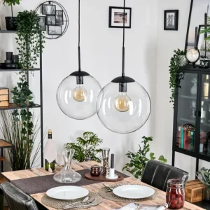 hofstein Gastor Suspension, Boule lumineuse, Suspension Clair, 2 lumières* Lampes En Verre