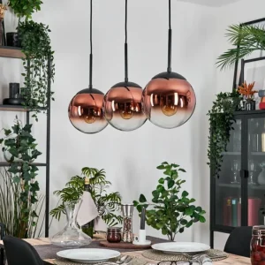 hofstein Gastor Suspension, Boule lumineuse, Suspension 20 cm Clair, Cuivré, 3 lumières* Lampes En Verre