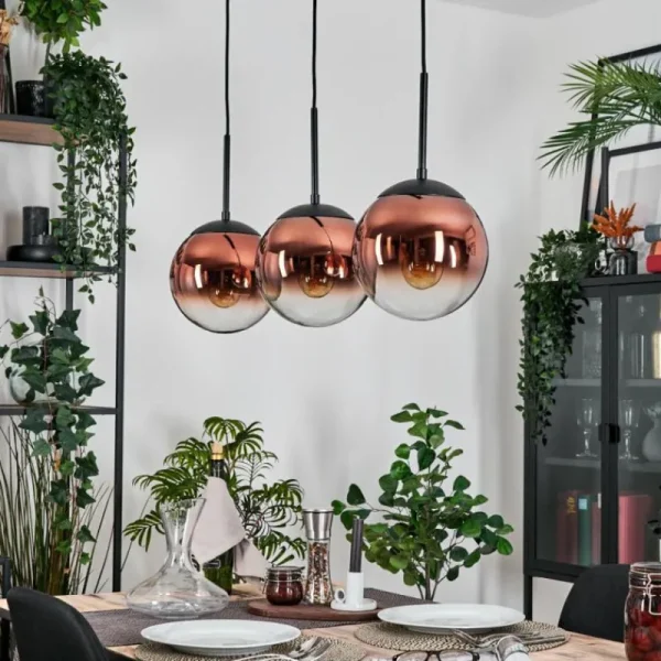 hofstein Gastor Suspension, Boule lumineuse, Suspension 20 cm Clair, Cuivré, 3 lumières* Lampes En Verre