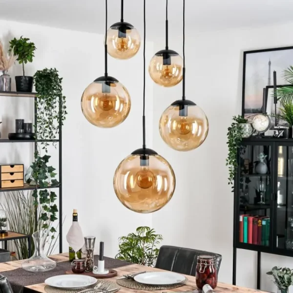 hofstein Gastor Suspension, Boule lumineuse 45 cm Noir, 5 lumières* Lampes En Verre