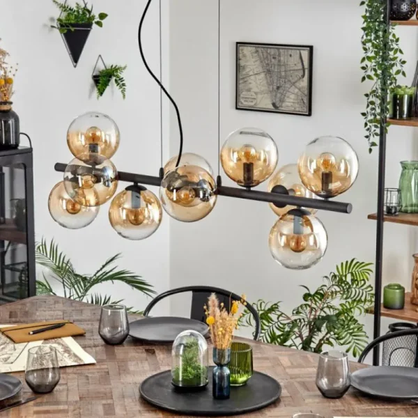 hofstein Gastor Suspension, Boule lumineuse, Suspension Ambre, Clair, 10 lumières* Lampes En Verre