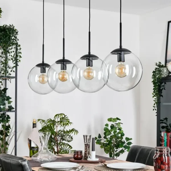 hofstein Gastor Suspension, Boule lumineuse, Suspension Clair, 4 lumières* Lampes En Verre