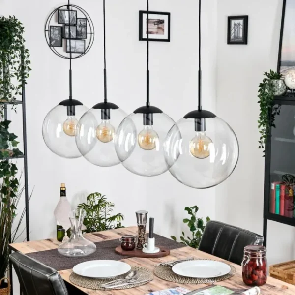 hofstein Gastor Suspension, Boule lumineuse, Suspension Clair, 4 lumières* Lampes En Verre