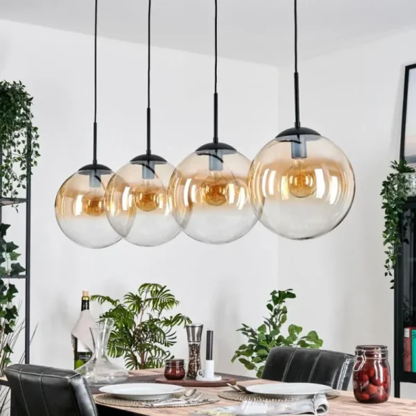hofstein Gastor Suspension, Boule lumineuse, Suspension Ambre, Clair, 4 lumières* Lampes En Verre