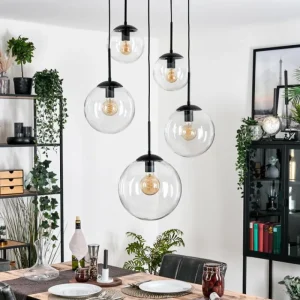hofstein Gastor Suspension, Boule lumineuse 45 cm Noir, 5 lumières* Lampes En Verre