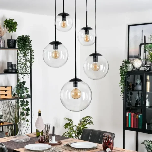 hofstein Gastor Suspension, Boule lumineuse 45 cm Noir, 5 lumières* Lampes En Verre