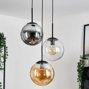 hofstein Gastor Suspension, Boule lumineuse Ambre, Clair, Fumé, 3 lumières* Lampes Modernes