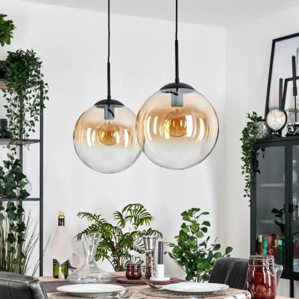 hofstein Gastor Suspension, Boule lumineuse Noir, 2 lumières* Lampes En Verre