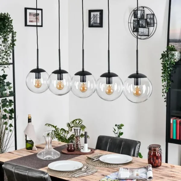 hofstein Gastor Suspension, Boule lumineuse, Suspension Clair, 5 lumières* Lampes En Verre
