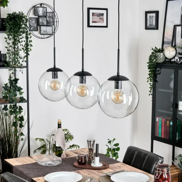 hofstein Gastor Suspension, Boule lumineuse Noir, 3 lumières* Lampes En Verre