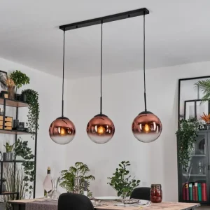 hofstein Gastor Suspension, Boule lumineuse, Suspension Clair, Cuivré, 3 lumières* Lampes En Verre