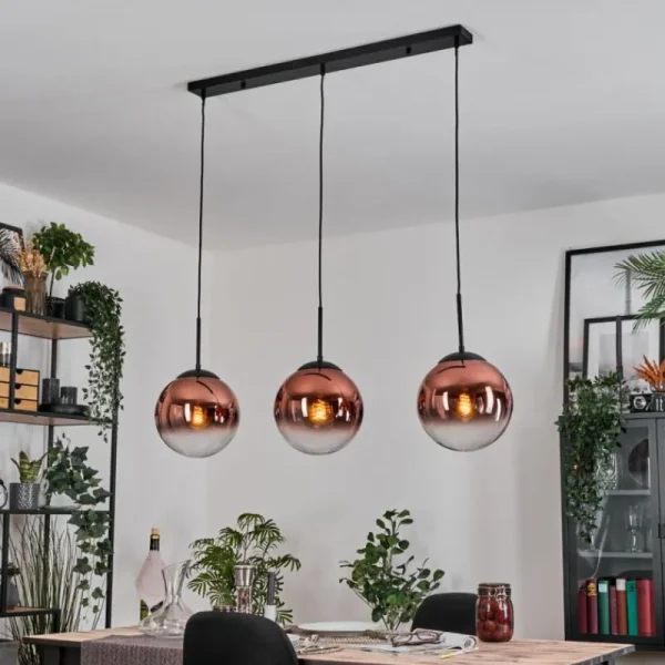 hofstein Gastor Suspension, Boule lumineuse, Suspension Clair, Cuivré, 3 lumières* Lampes En Verre