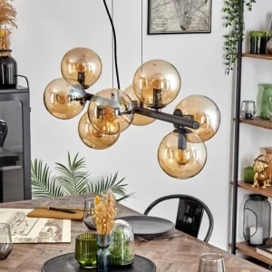 hofstein Gastor Suspension, Boule lumineuse, Suspension Ambre, 8 lumières* Lampes En Verre