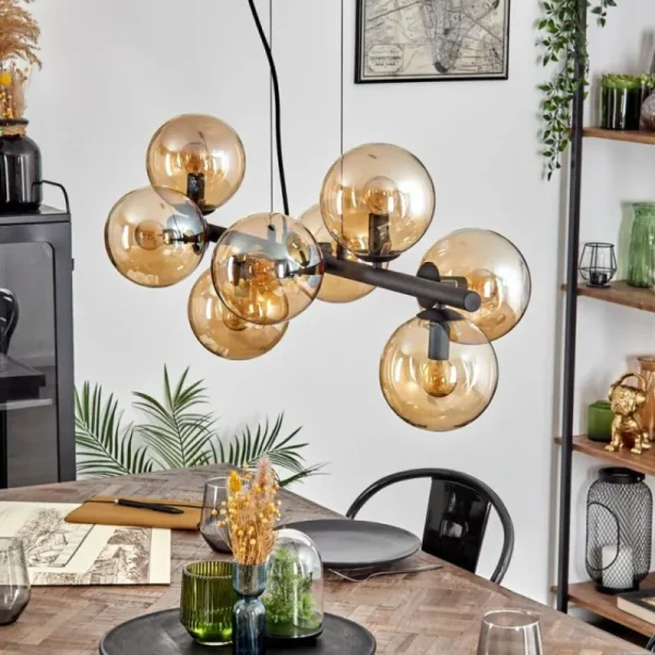 hofstein Gastor Suspension, Boule lumineuse, Suspension Ambre, 8 lumières* Lampes En Verre