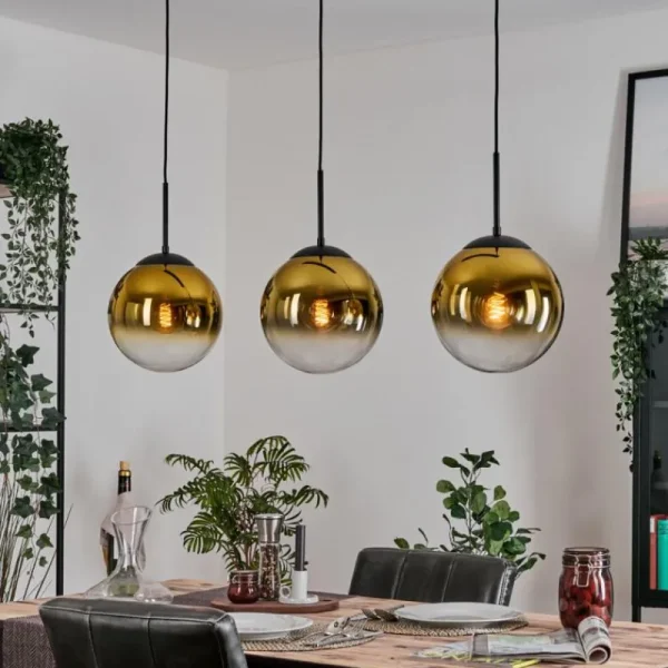 hofstein Gastor Suspension, Boule lumineuse, Suspension Or, Clair, 3 lumières* Lampes En Verre