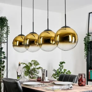 hofstein Gastor Suspension, Boule lumineuse, Suspension Or, Clair, 4 lumières* Lampes En Verre