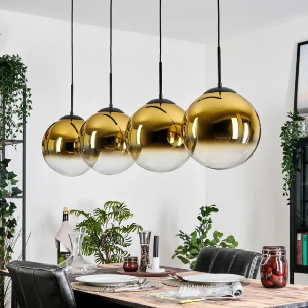 hofstein Gastor Suspension, Boule lumineuse, Suspension Or, Clair, 4 lumières* Lampes En Verre