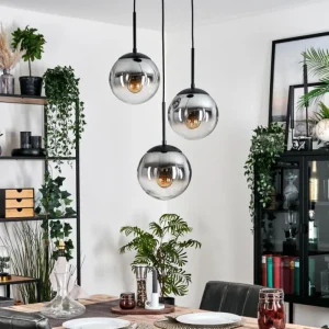 hofstein Gastor Suspension, Boule lumineuse 30 cm Clair, Fumé, 3 lumières* Lampes Modernes