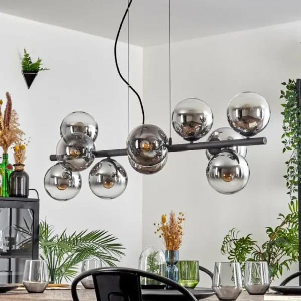 hofstein Gastor Suspension, Boule lumineuse, Suspension Chrome, Clair, Fumé, 10 lumières* Lampes Modernes