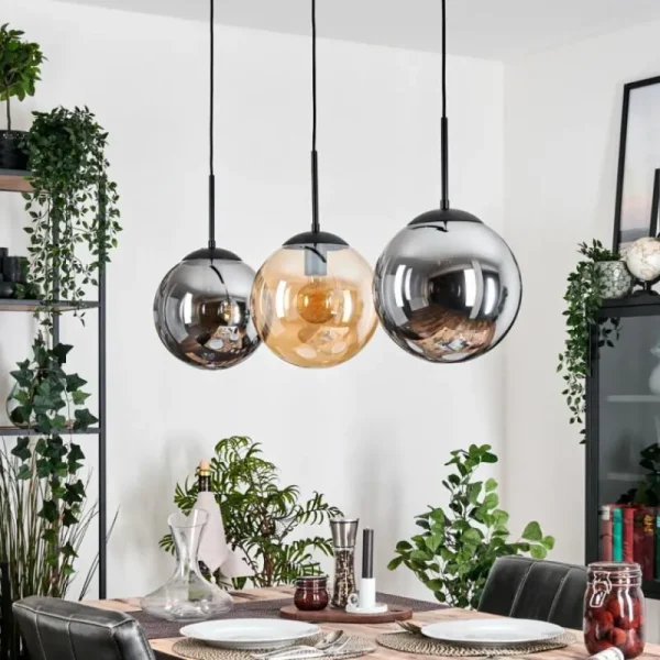 hofstein Gastor Suspension, Boule lumineuse, Suspension Ambre, Fumé, 3 lumières* Lampes Modernes
