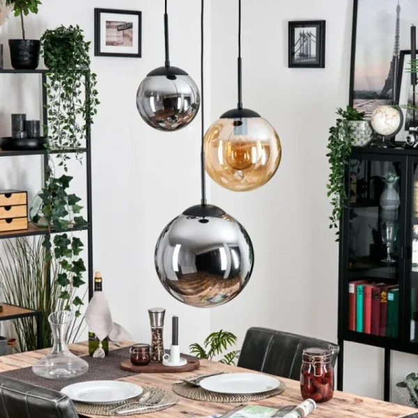 hofstein Gastor Suspension, Boule lumineuse 30 cm Ambre, Fumé, 3 lumières* Lampes Modernes