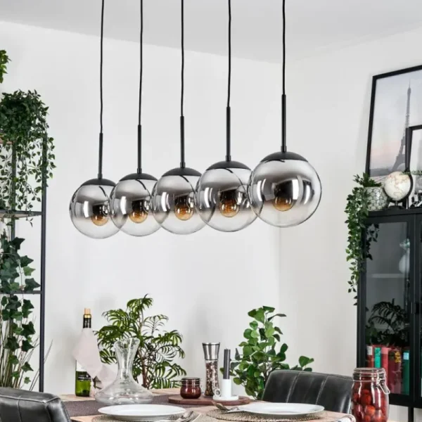 hofstein Gastor Suspension, Boule lumineuse, Suspension Chrome, Clair, Fumé, 5 lumières* Lampes Modernes