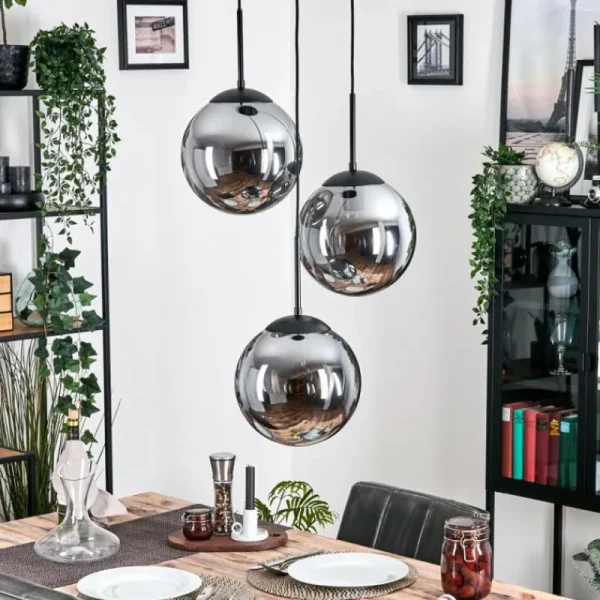 hofstein Gastor Suspension, Boule lumineuse 30 cm Fumé, 3 lumières* Lampes Modernes