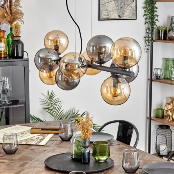 hofstein Gastor Suspension, Boule lumineuse, Suspension Ambre, Fumé, 10 lumières* Lampes Modernes