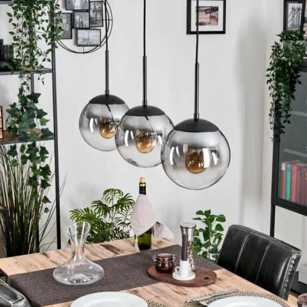 hofstein Gastor Suspension, Boule lumineuse Clair, Fumé, 3 lumières* Lampes Modernes