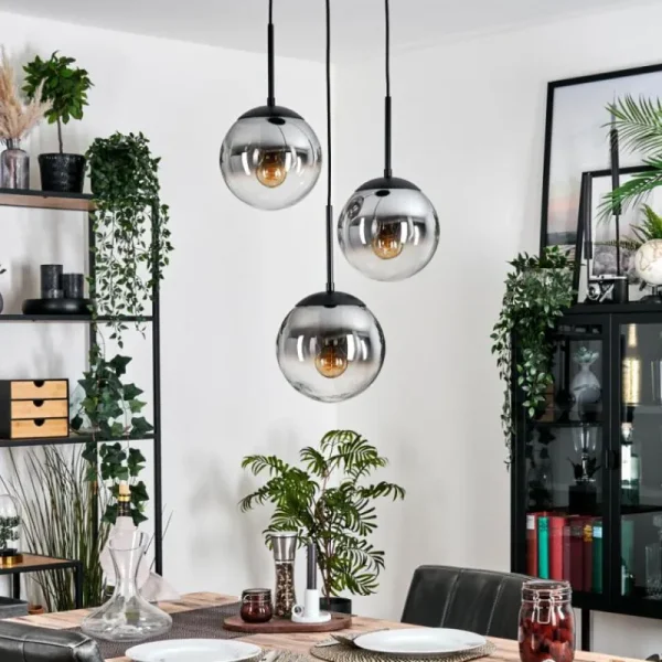 hofstein Gastor Suspension, Boule lumineuse 30 cm Clair, Fumé, 3 lumières* Lampes Modernes