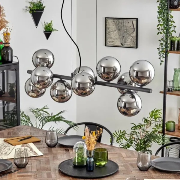 hofstein Gastor Suspension, Boule lumineuse, Suspension Chrome, Fumé, 10 lumières* Lampes Modernes