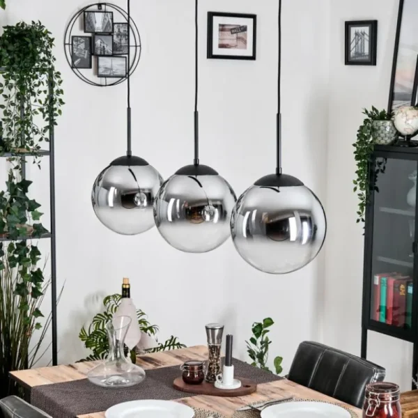 hofstein Gastor Suspension, Boule lumineuse, Suspension Chrome, Clair, Fumé, 3 lumières* Lampes Modernes