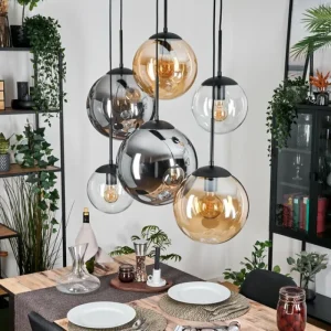 hofstein Gastor Suspension, Boule lumineuse, Suspension Ambre, Clair, Fumé, 6 lumières* Lampes Modernes